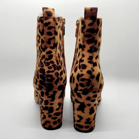 New Tan Leopard Print Olyvia Block Heel Zip Ankle Bootie Sz 7 - Picture 9 of 14